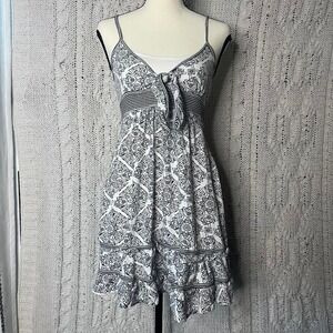 2000s Energie black and white paisley print babydoll dress with tie detail